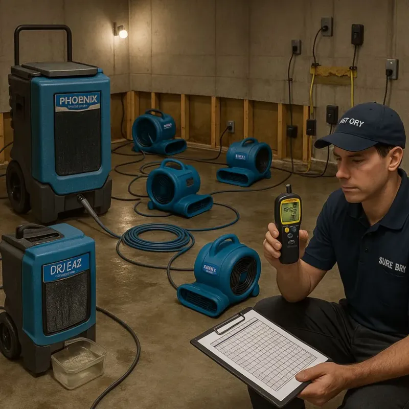 Structural Drying and Dehumidification process in Midway City, CA